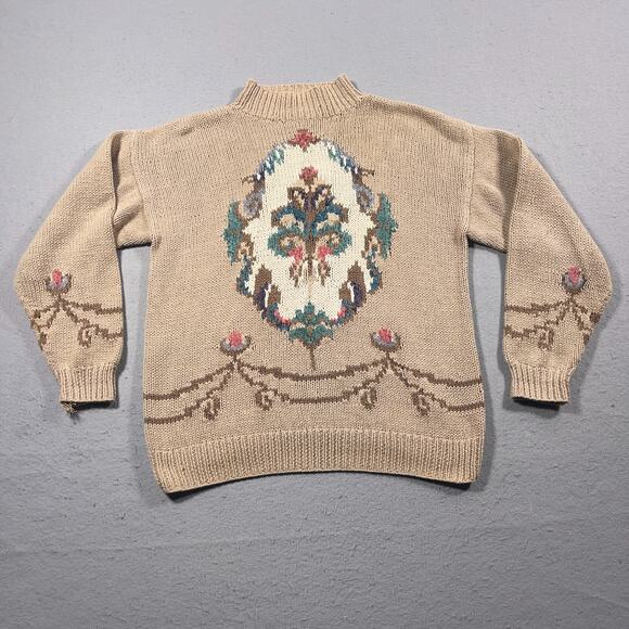Ann Taylor Sweaters - VTG Ann Taylor Sweater Women M Beige Floral Tapestry Knit Grannycore Cottagecore